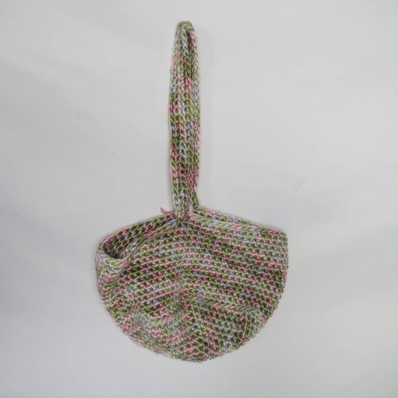 Vintage pastel green and pink small crochet knit handbag purse - Picture 5 of 5